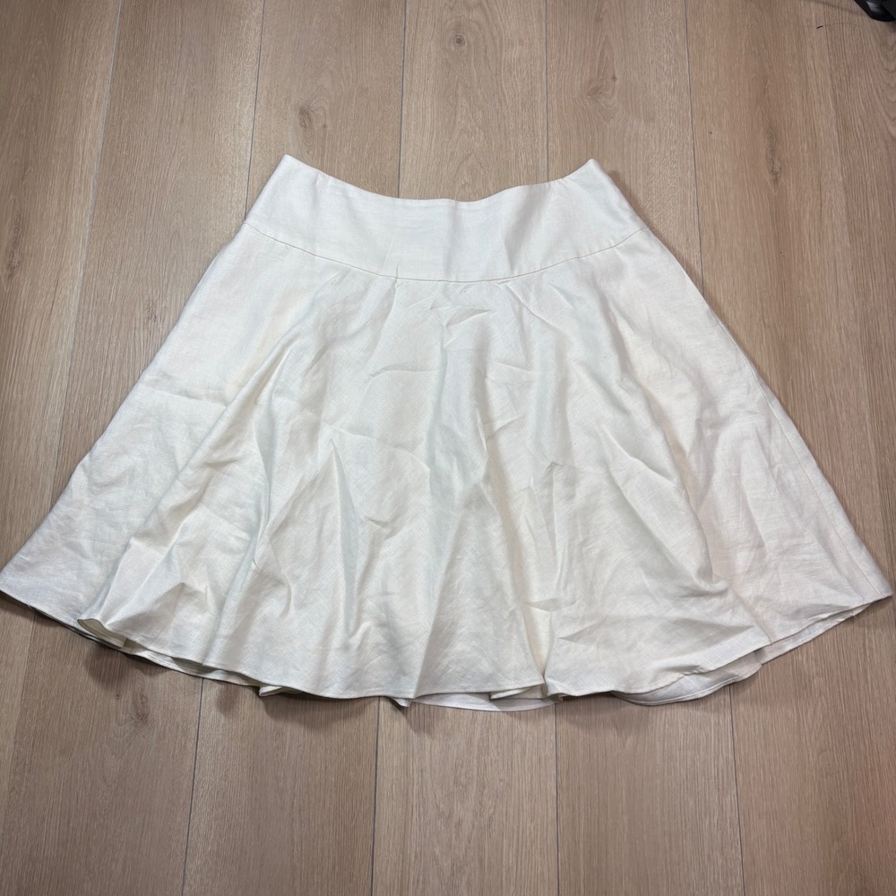 Lauren Ralph Lauren Cream White 100% Linen A-Line Midi Skirt 12 Beach Coastal